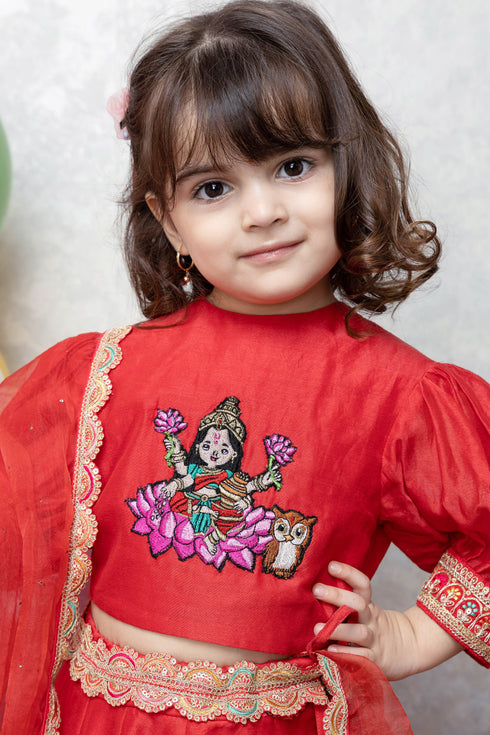 MAA LAKSHMI MOTIF RED LEHENGA SET